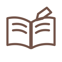 Hand-drawn open book, activity sheet and pencil symbol for Curriculum and Resources