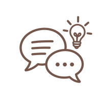 Hand-drawn conversation and lightbulb symbol for Consulting and Training