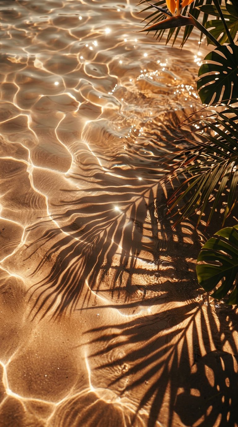 Sunlit water with palm shadows