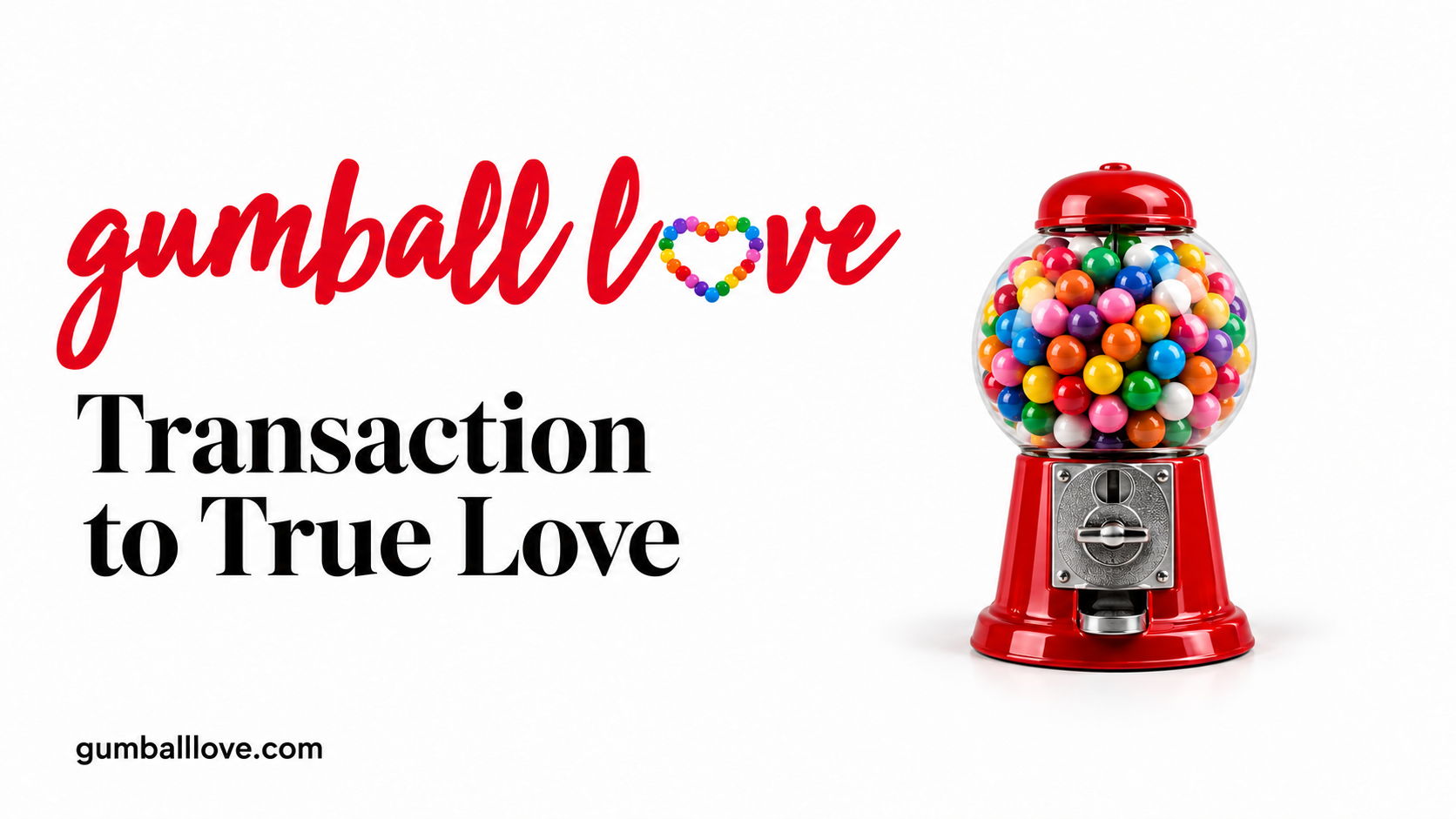 Traditional red gumball machine filled with colorful gumballs