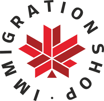 ImmigrationShop logo: red maple leaf inside a circular wordmark
