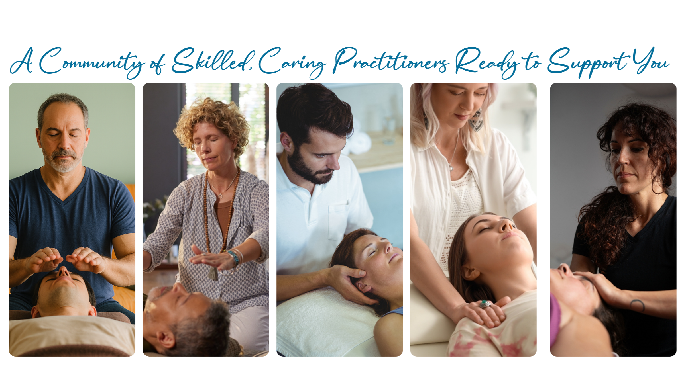 Healing Touch practitioners offering heart-centered energy therapy — gentle hands-on/near-body session demonstrating Healing Touch modality for balance and wellness.