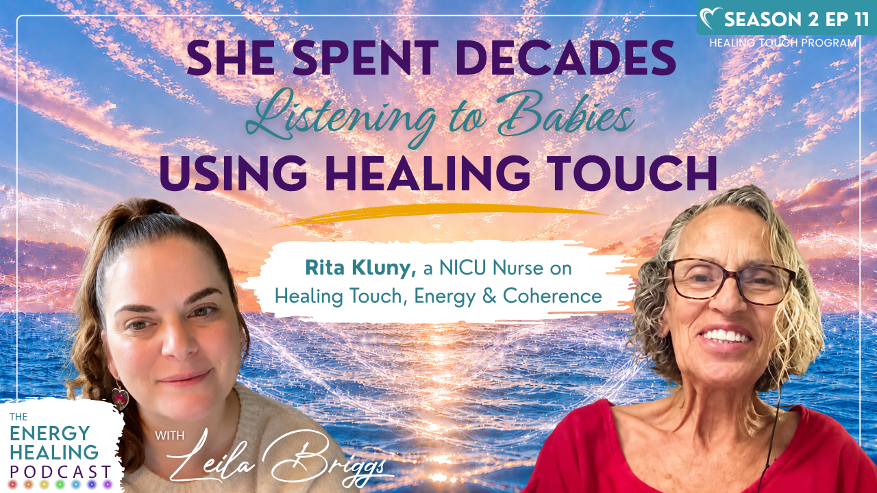 Podcast thumbnail for Episode 1 of the Energy Healing Podcast featuring Leila Briggs and Patricia Briggs. Text reads: “Is Energy Healing Real? A Skeptical Nurse Shares What Made Her Believe.”