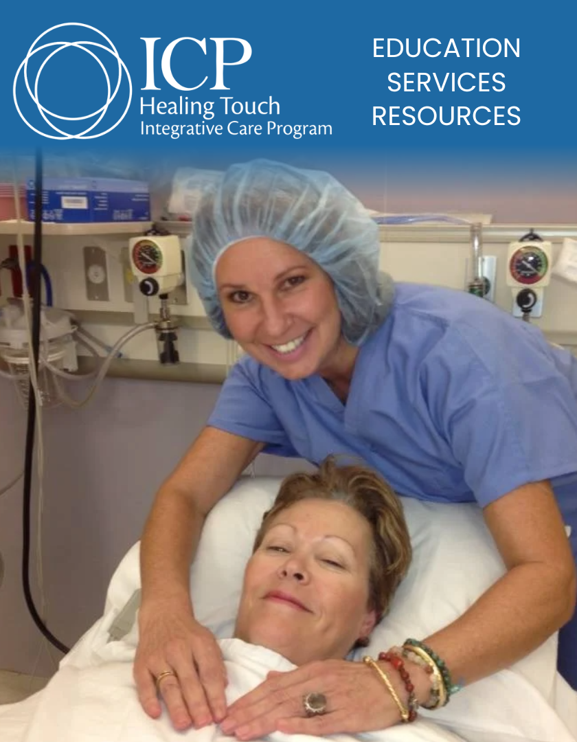 Healthcare professional providing Healing Touch at the bedside as part of the Healing Touch Integrative Care Program in a clinical hospital setting.