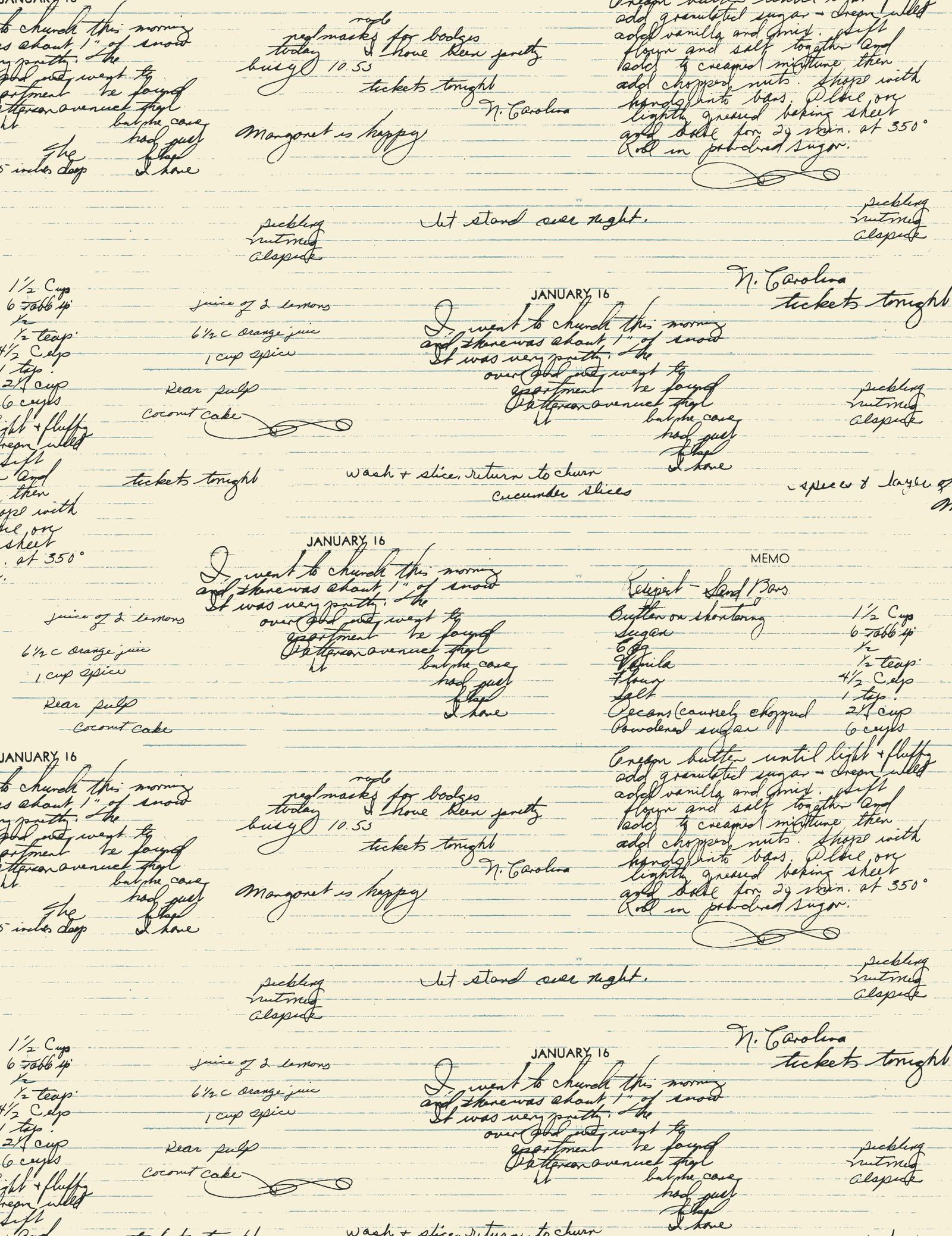 Found Writings pattern by Bonnie Christine: vintage handwritten diary entries and recipes in black ink on cream lined paper
