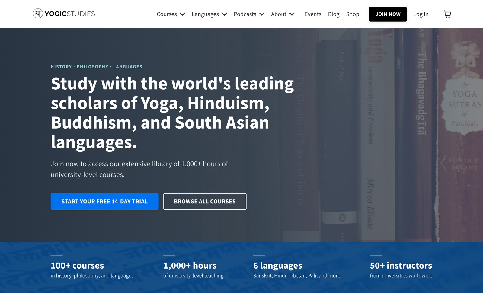 The redesigned Yogic Studies homepage