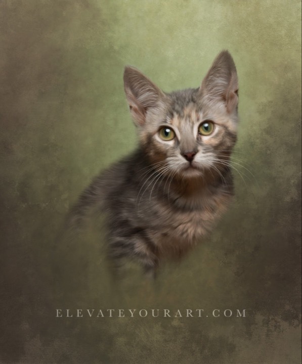 Painting of cat on green background
