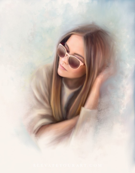 Painting of girl with sunglasses