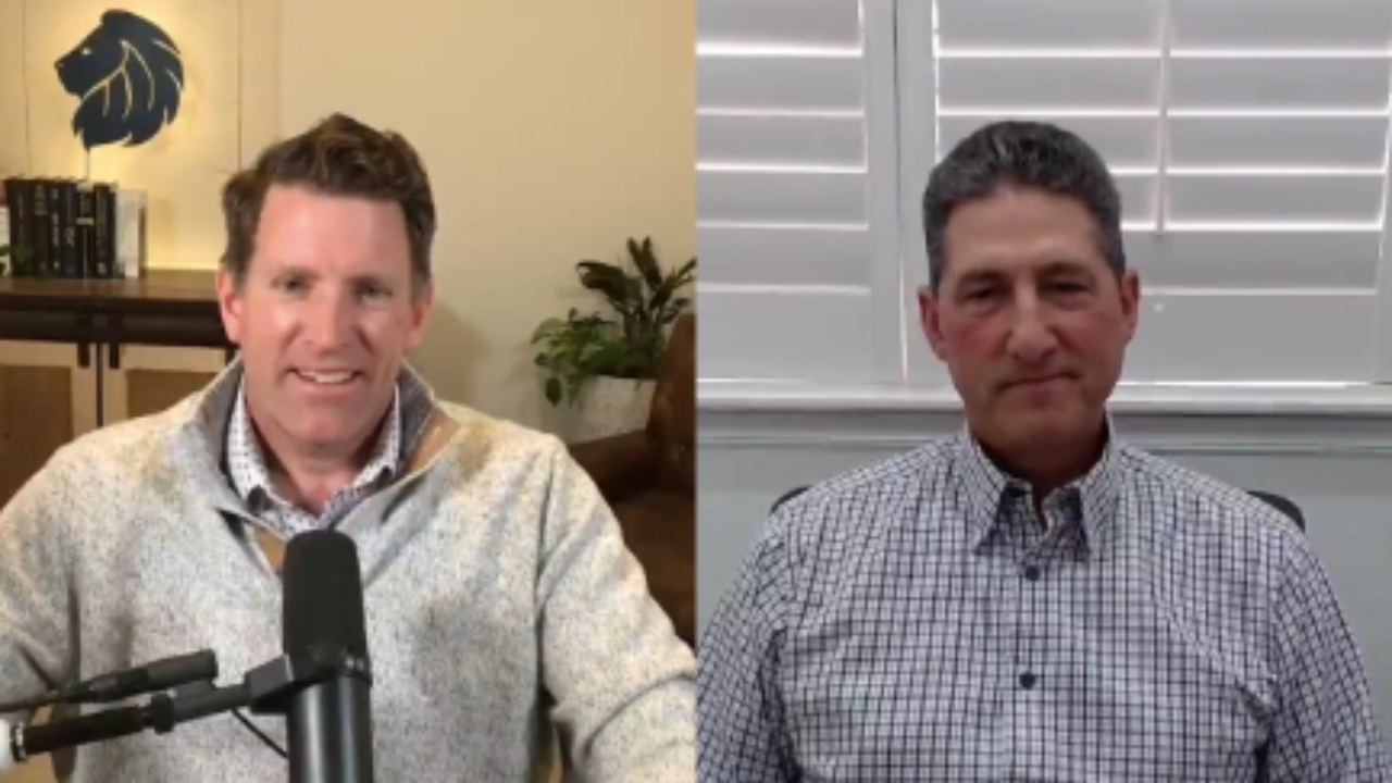 Split-screen interview on faith, business, and a 40-year work journey