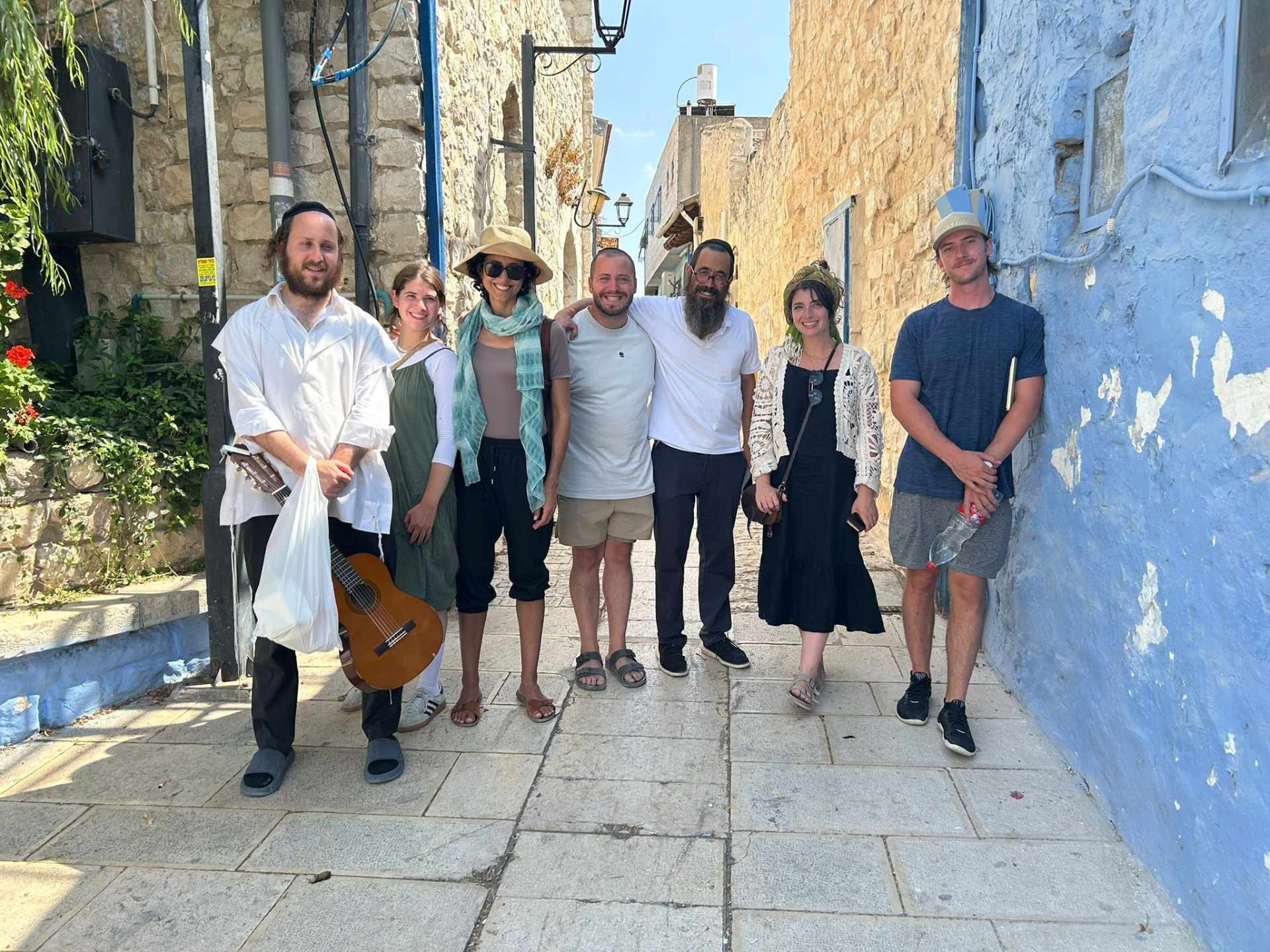 Rabbi Amichai With tourists in Tzfat