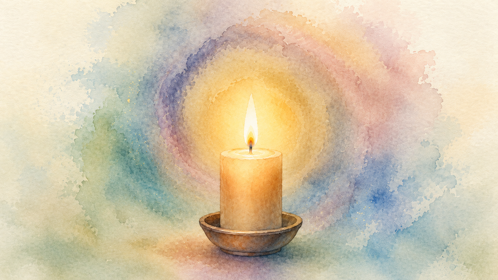 A candle burning, painted in watercolour