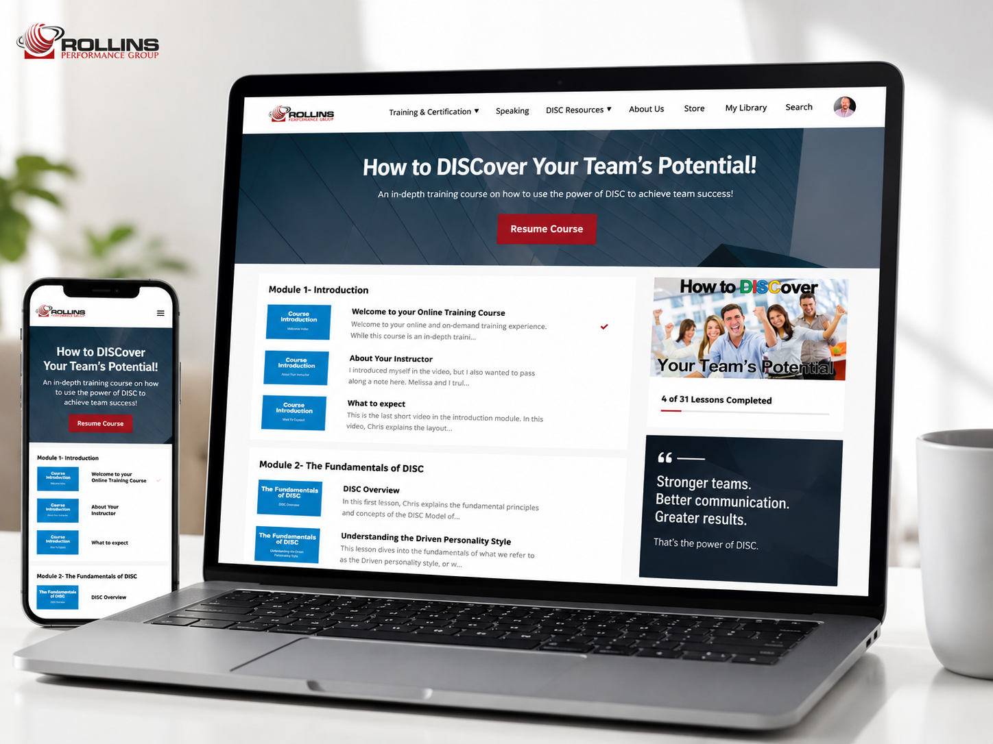 How to DISCover Your Team’s Potential online DISC course shown on laptop and mobile devices