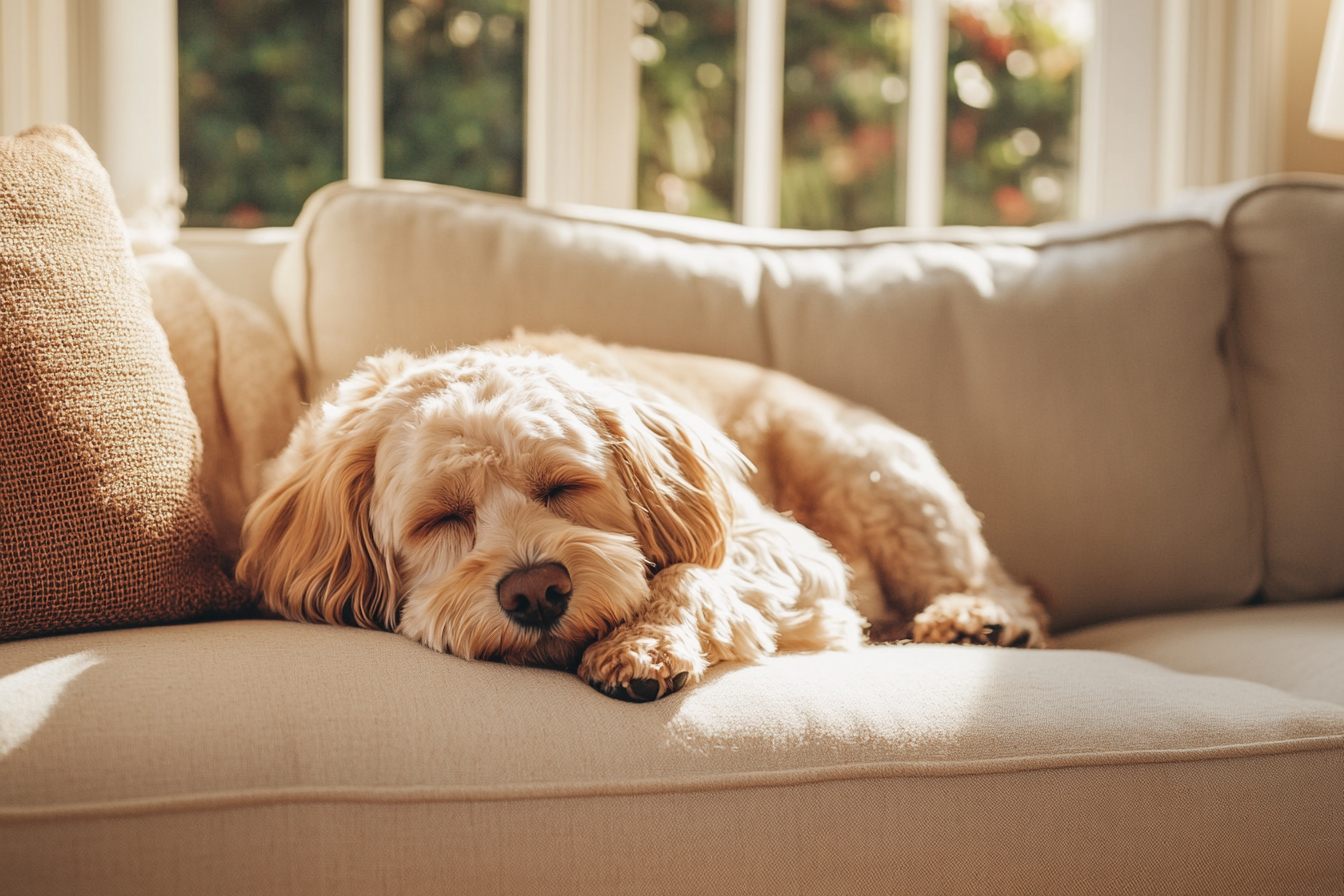 Sfeerbeeld: ontspannen hond thuis, of eigenaar en hond samen