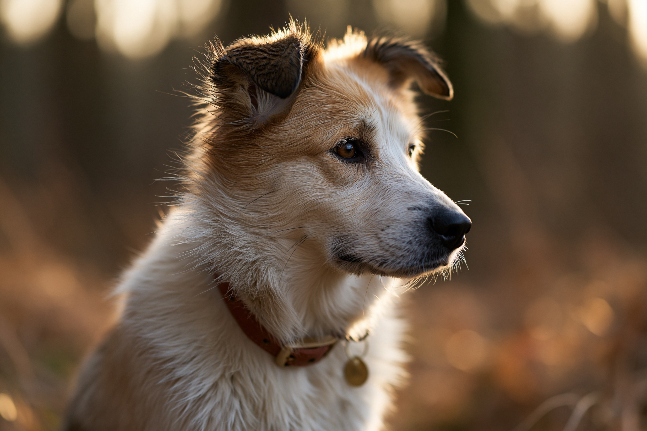 PLAATS HIER: foto van een hond met een duidelijk afleesbare emotie (bv. alerte, gespannen blik) - Midjourney prompt 1