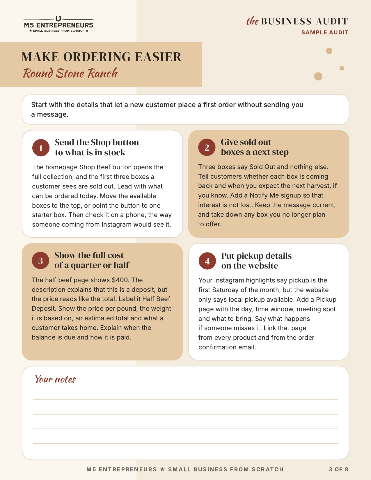 Recommendations page of the Round Stone Ranch sample audit