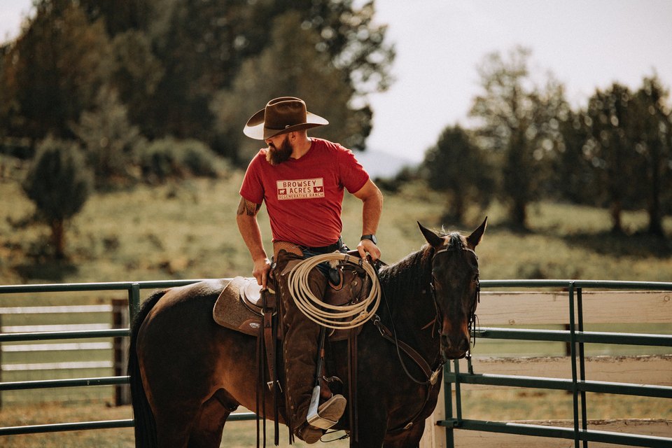 A rider on horseback at Browsey Acres