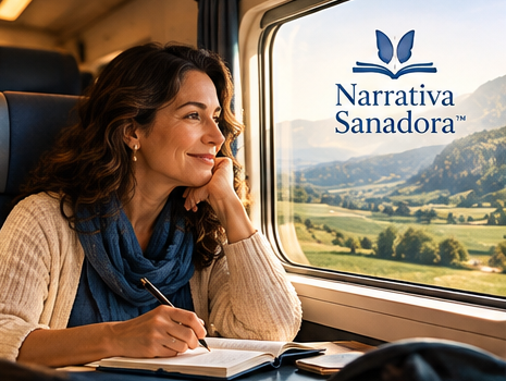 Ilustración original de Narrativa Sanadora: una mujer escribiendo