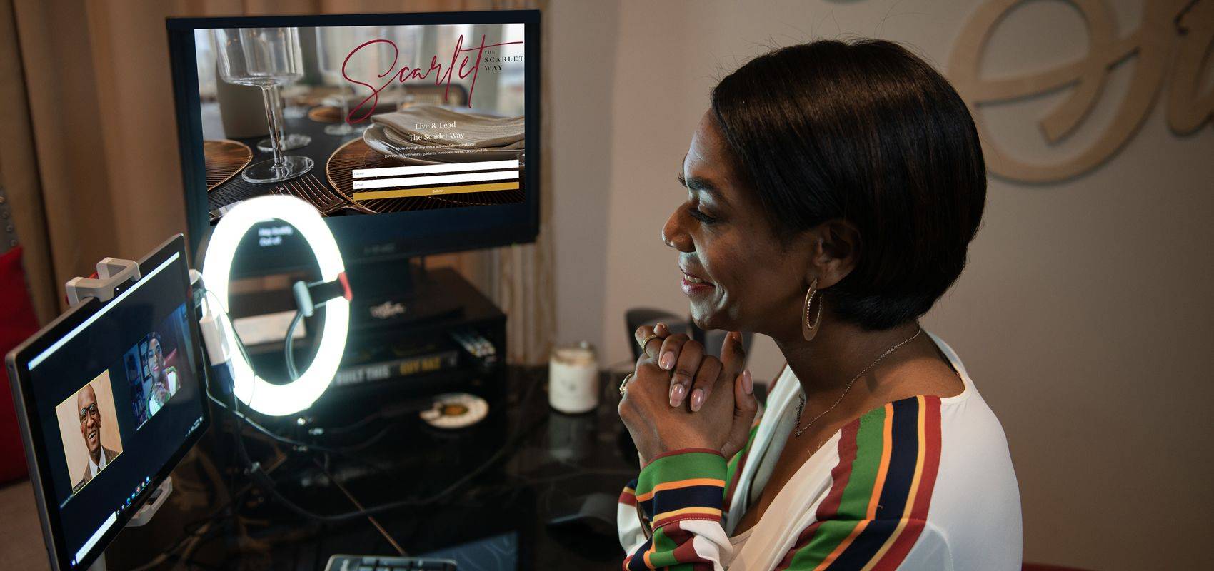 Jacqueline Baker smiling during a virtual session