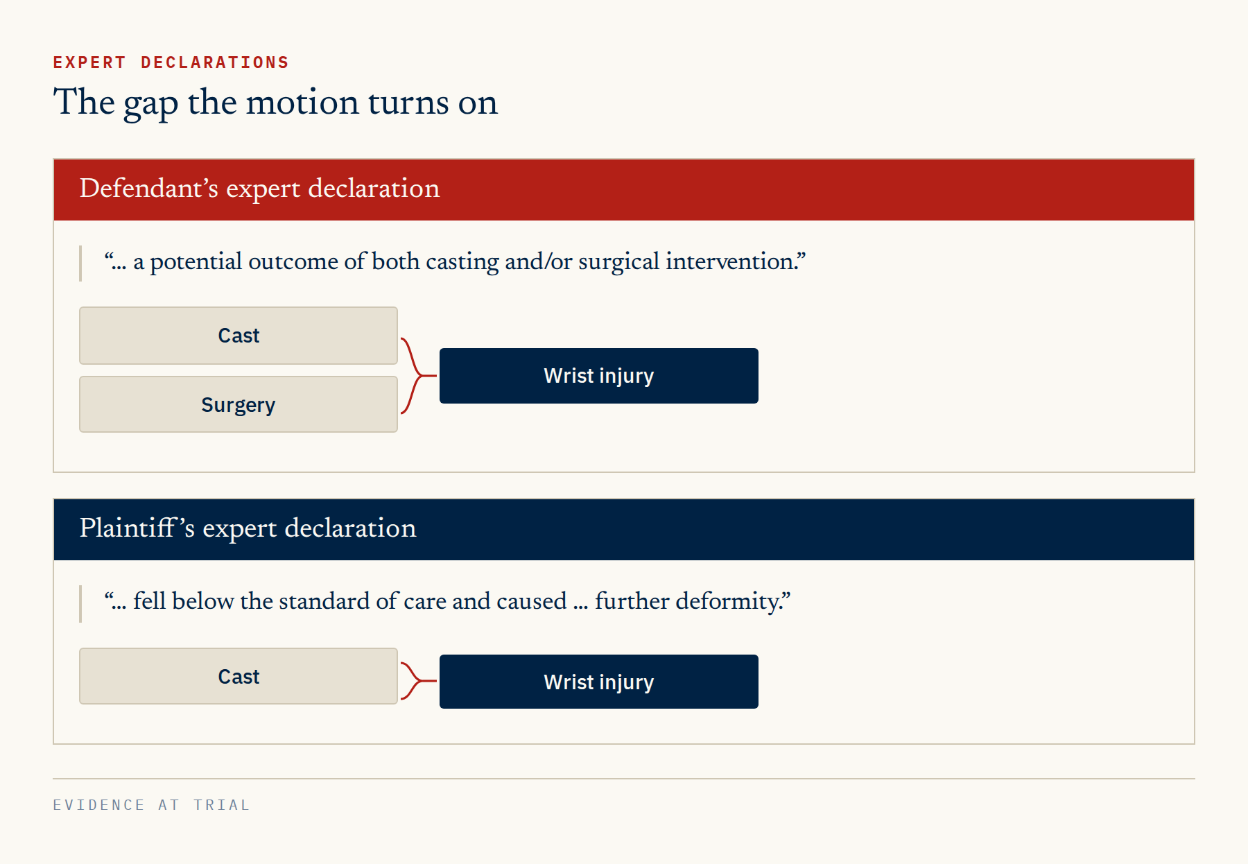 The two expert declarations side by side