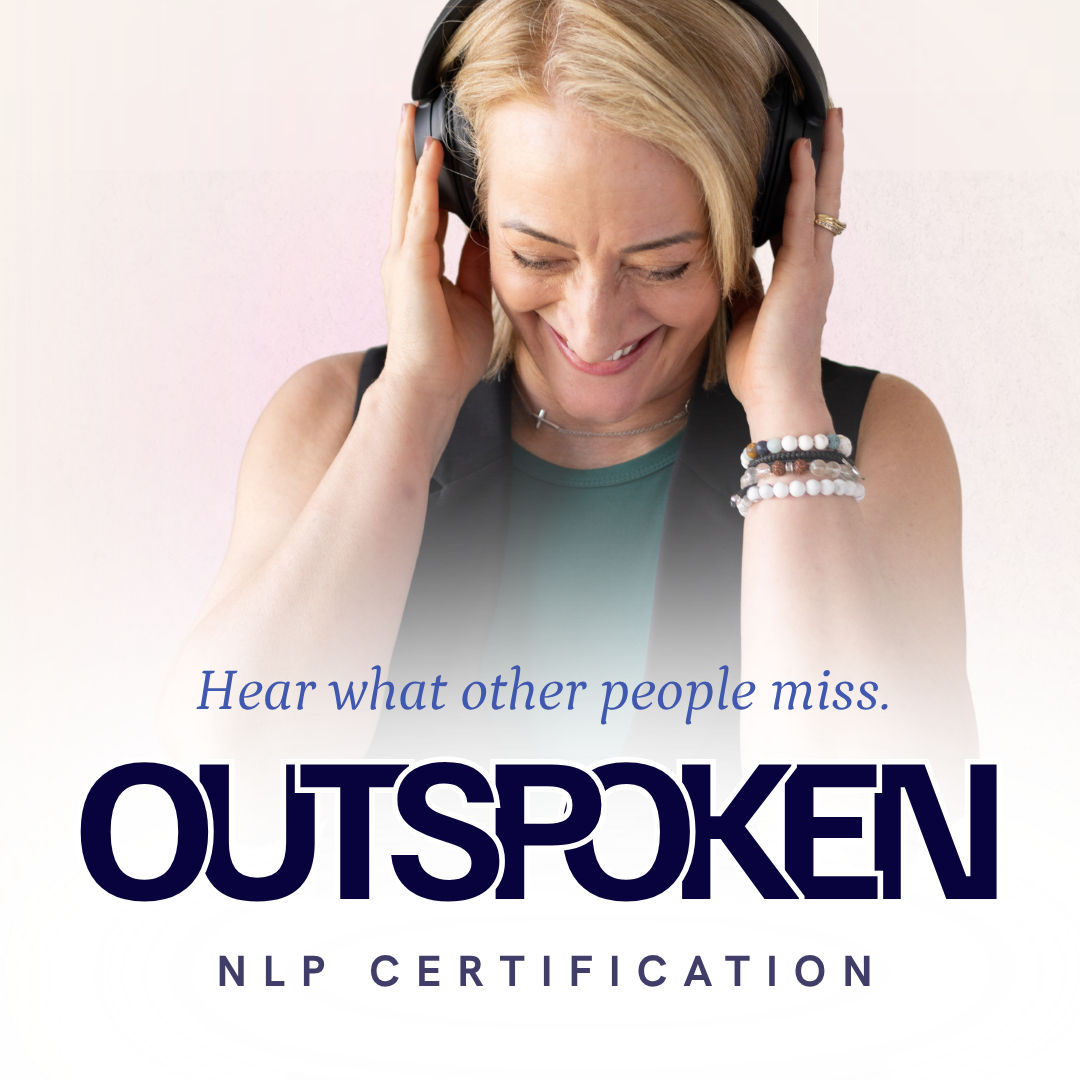 Outspoken NLP Certification graphic of Marsha wearing headphones with the words Hear what other people miss