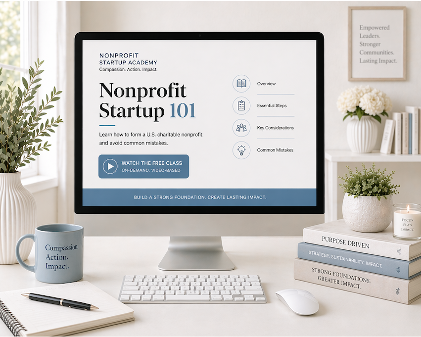 Tech Mockup-Desktop Showing Nonprofit Startup 101