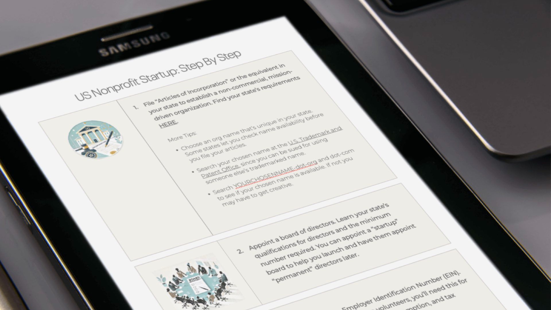 Tablet showing a pdf