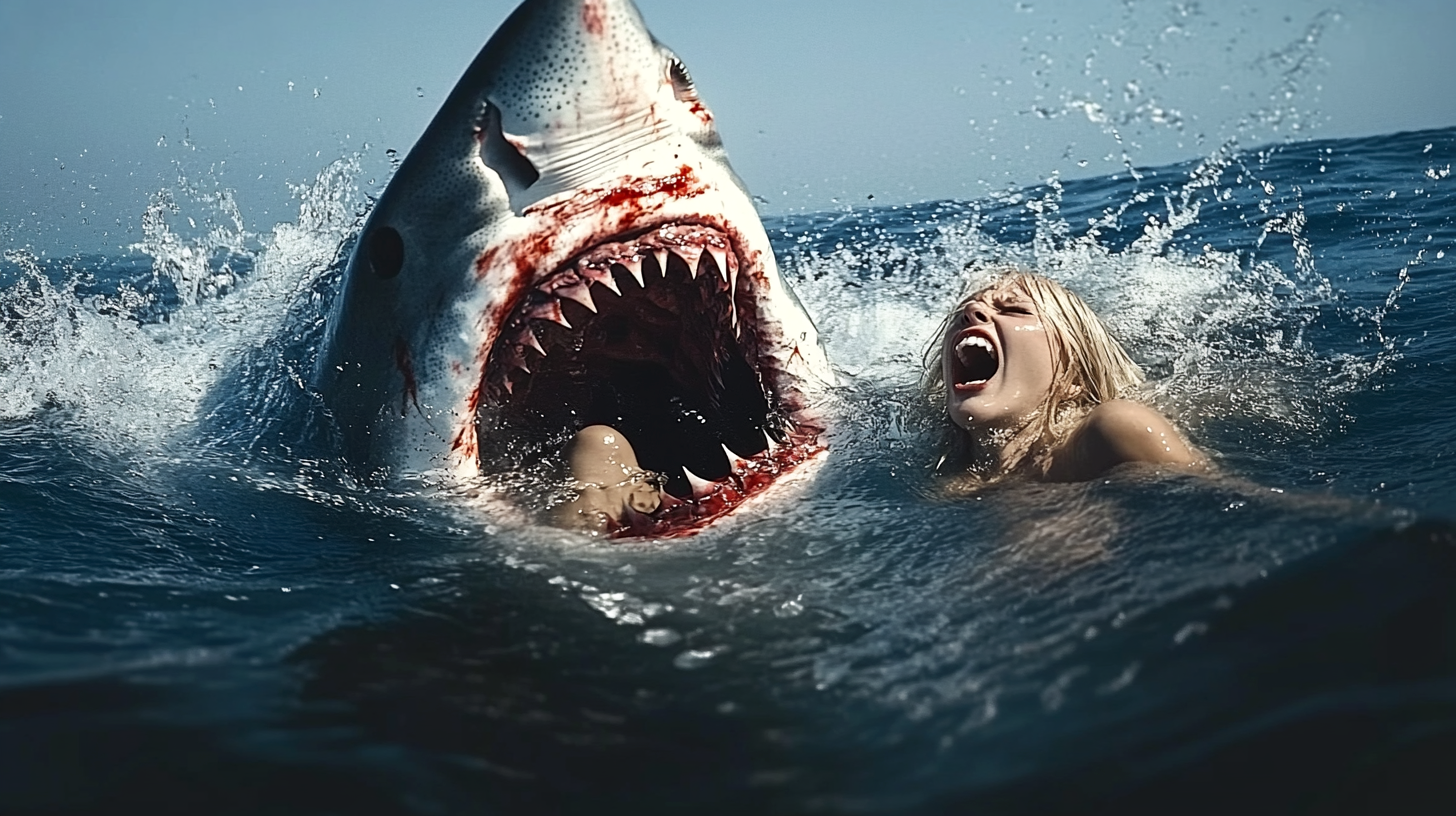 AI-generated cinematic shark attack at sea