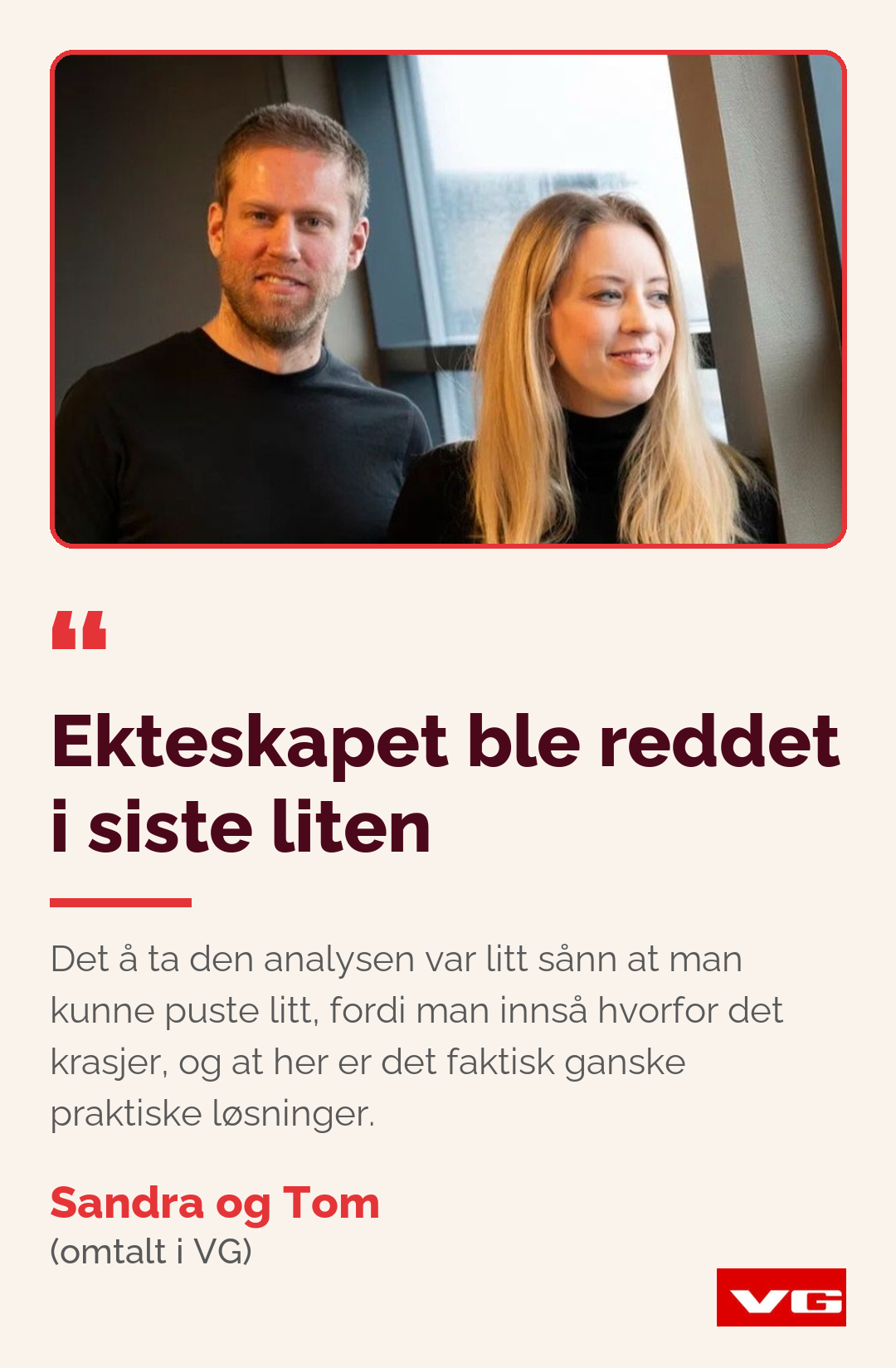 Sandra og Tom om Hjertestarterprogrammet: Ekteskapet ble reddet i siste liten