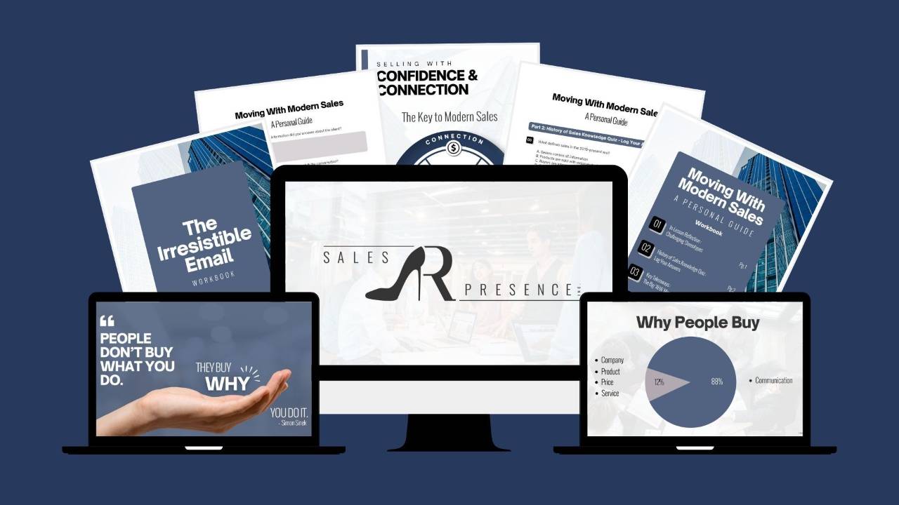 Sales & Presence online course portal mockup built by CRE8TION for Amy Reczek