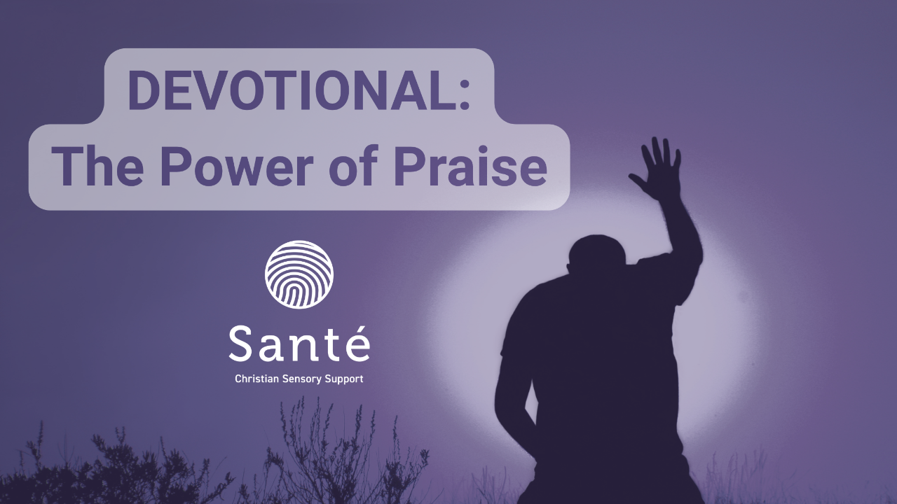 Devotional title cover with person worshipping. Title: The Power of Praise