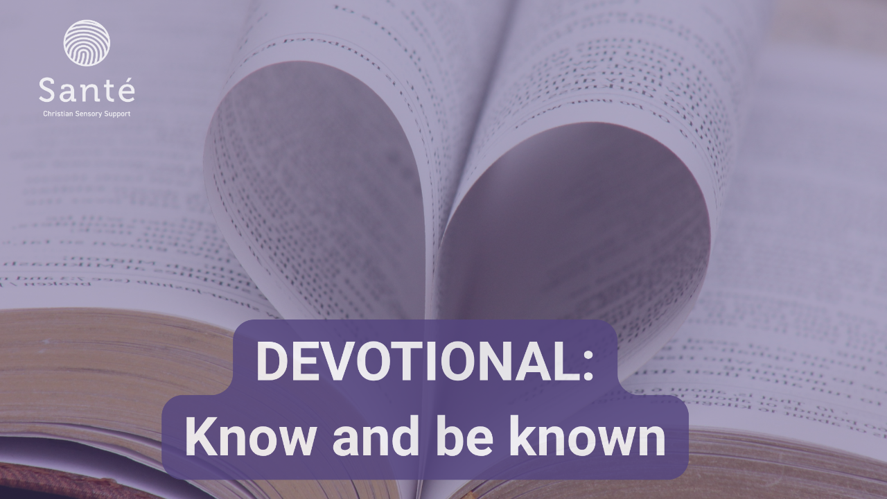 Devotional title on picture of bible shaped into a heart with the Christian Sensory Support logo