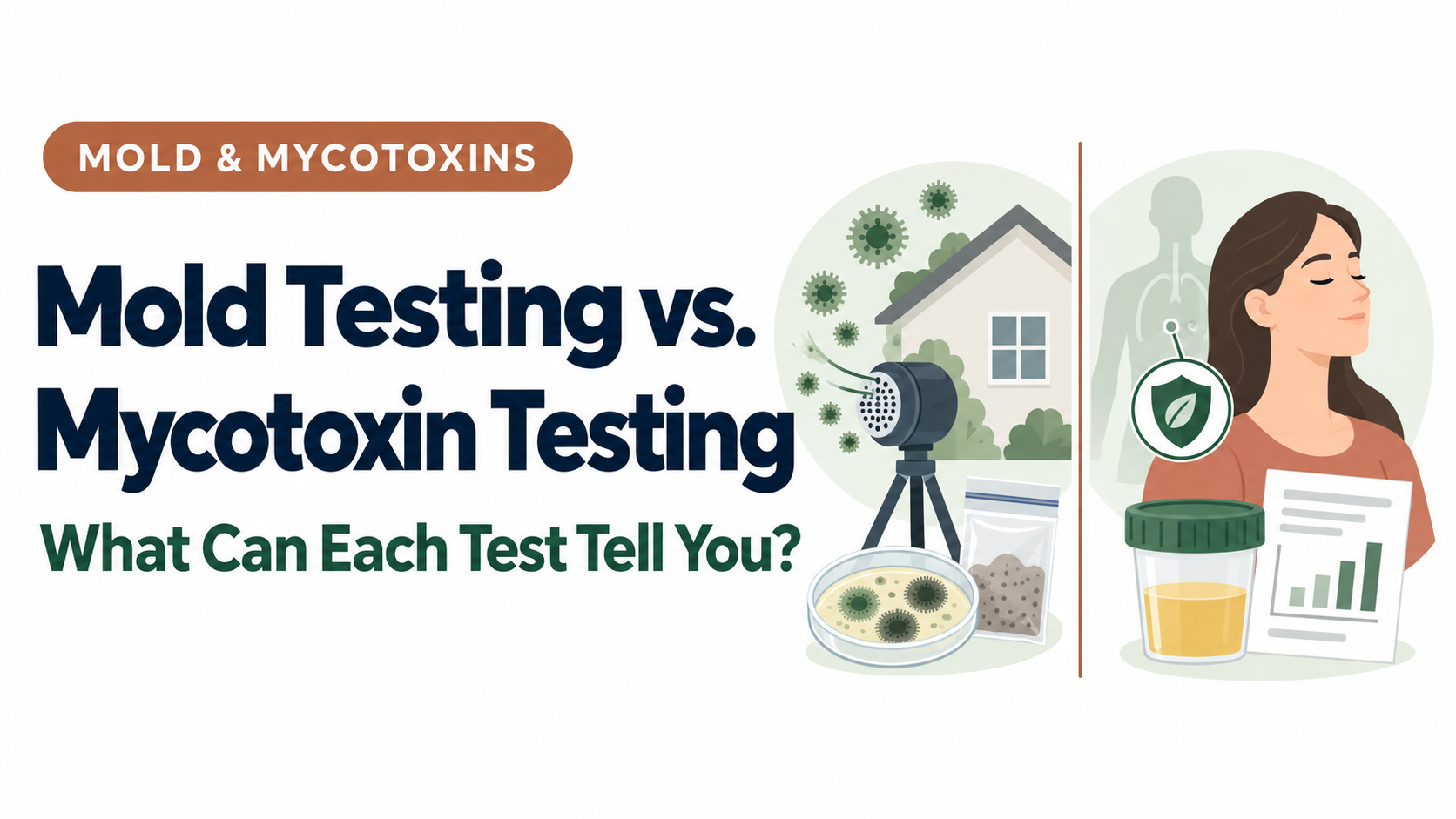 Illustration comparing building mold testing with urine mycotoxin testing