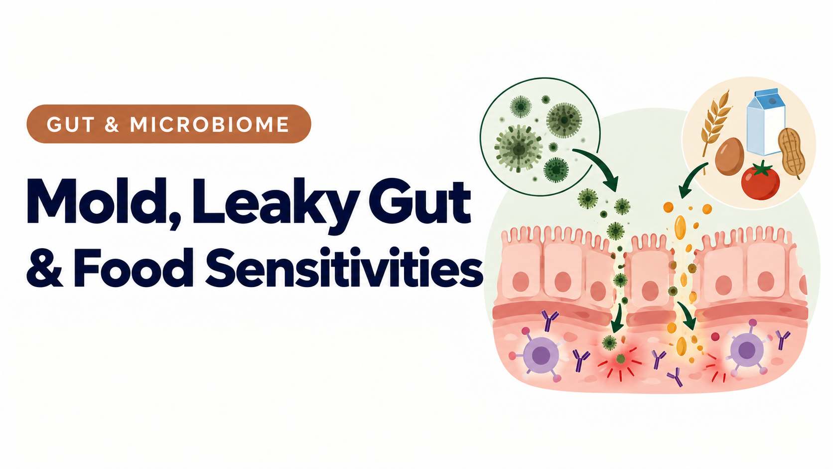 Illustration of a weakened gut barrier and food sensitivities