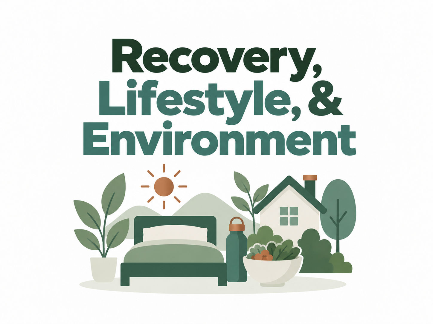 Illustration of diet, lifestyle, and a healthier home supporting mold recovery