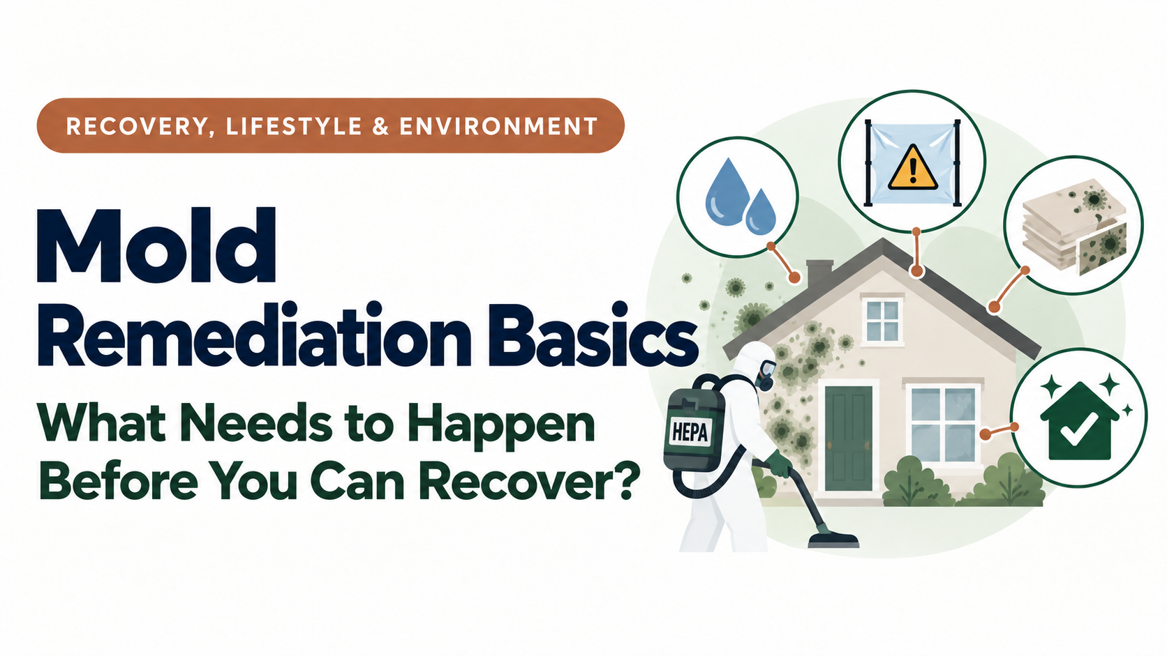 Illustration of mold remediation with containment and removal of damaged materials