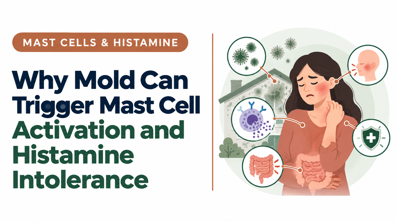 Illustration of mast cells releasing histamine after mold exposure