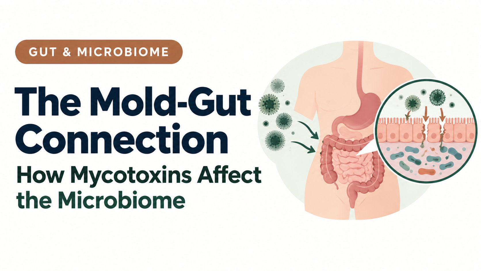 Illustration of mycotoxins affecting the gut lining and microbiome