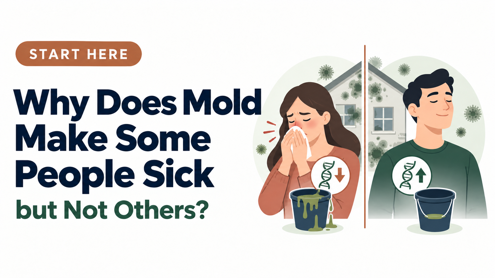 Illustration of people in the same building responding differently to mold exposure