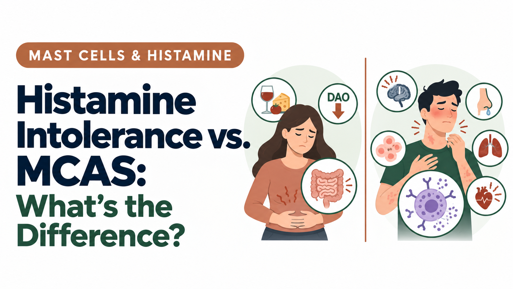 Illustration comparing histamine intolerance with mast cell activation
