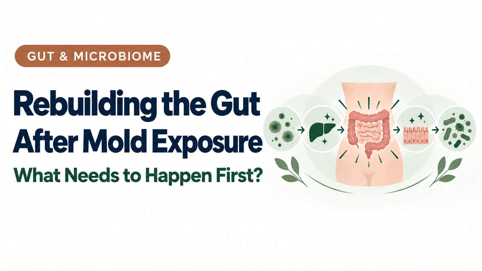 Illustration of rebuilding gut health and microbiome diversity after mold exposure