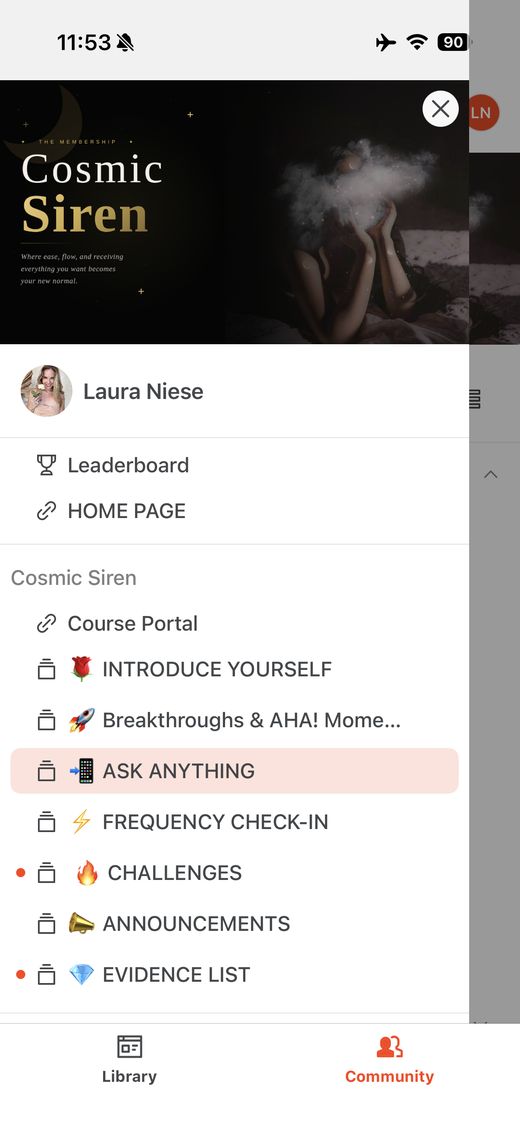 Cosmic Siren community menu