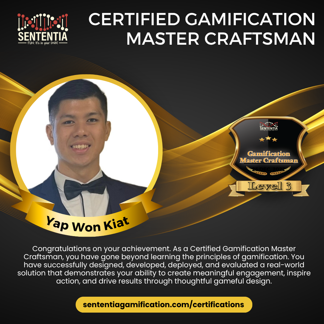 Yap Won Kiat Sententia Certified Gamification Master Craftsman
