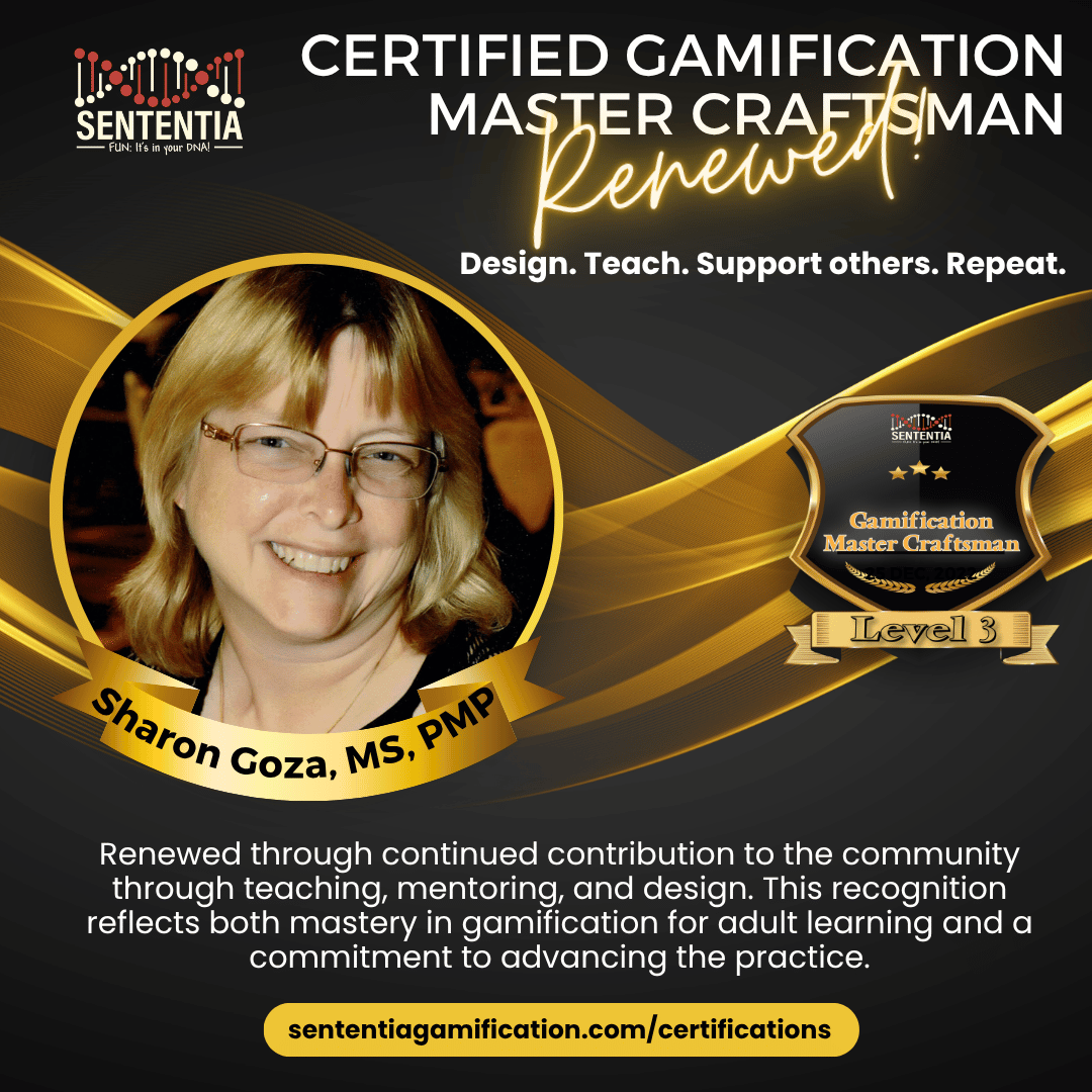 Sharon Goza Sententia Certified Gamification Master Craftsman