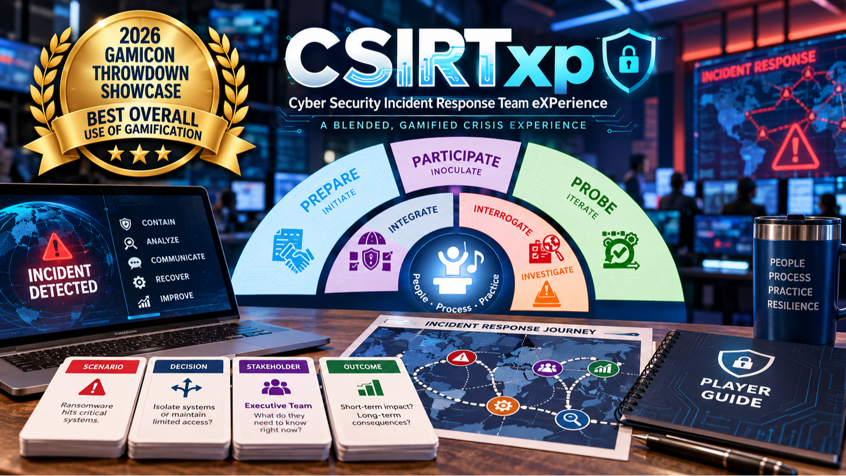 CSIRTxp Cyber Security Incident Response Team eXPerience, Michala Liavaag and Dr. Ana Garner’s 2026 GamiCon Throwdown Showcase winner for Best Overall Use of Gamification.