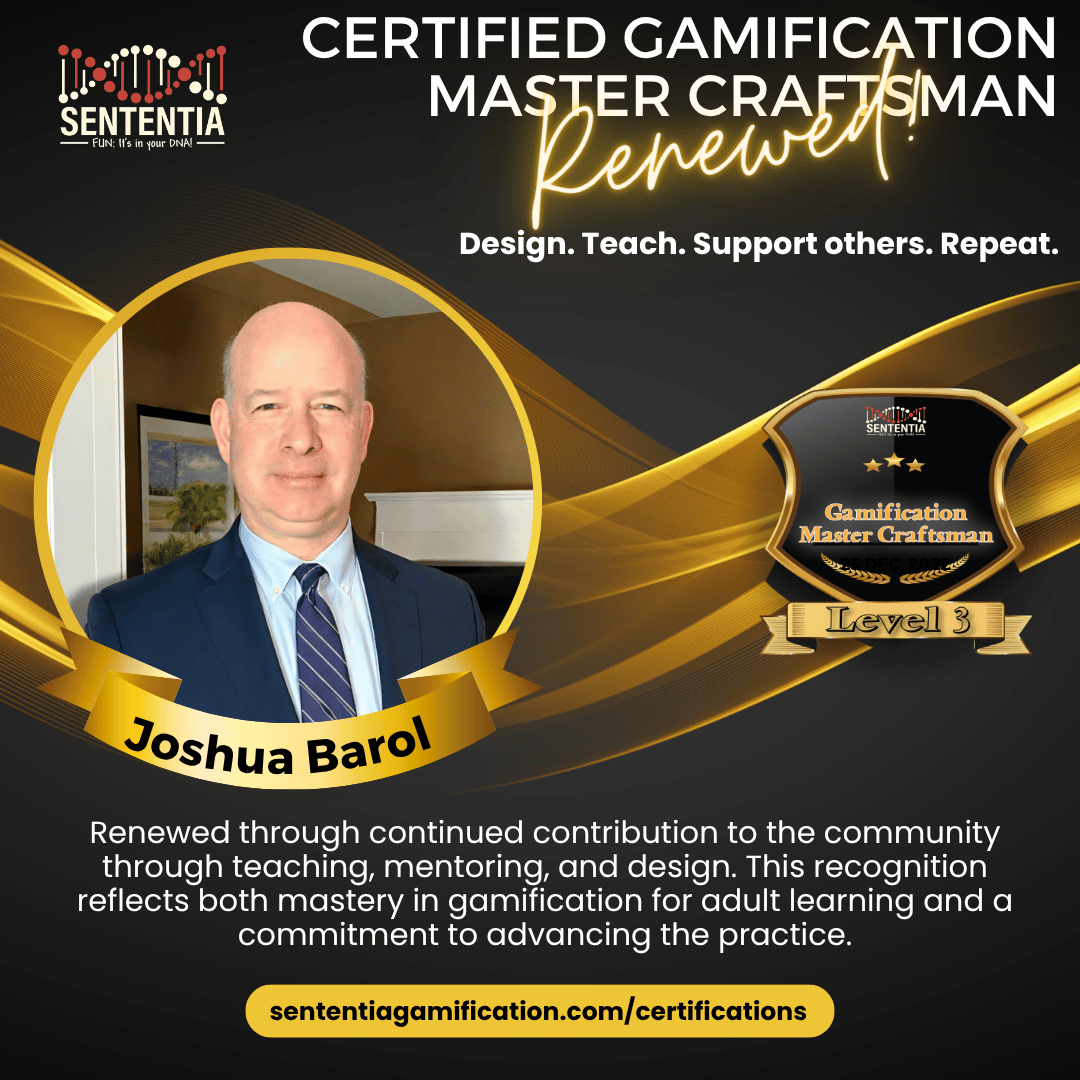 Josh Barol Sententia Certified Gamification Master Craftsman