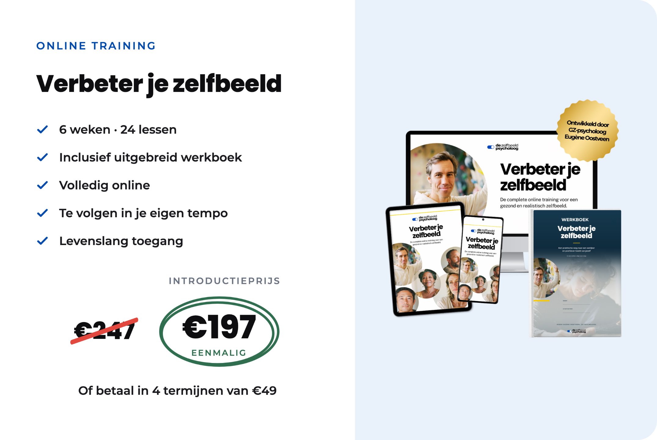Start de online training Verbeter je zelfbeeld voor €197