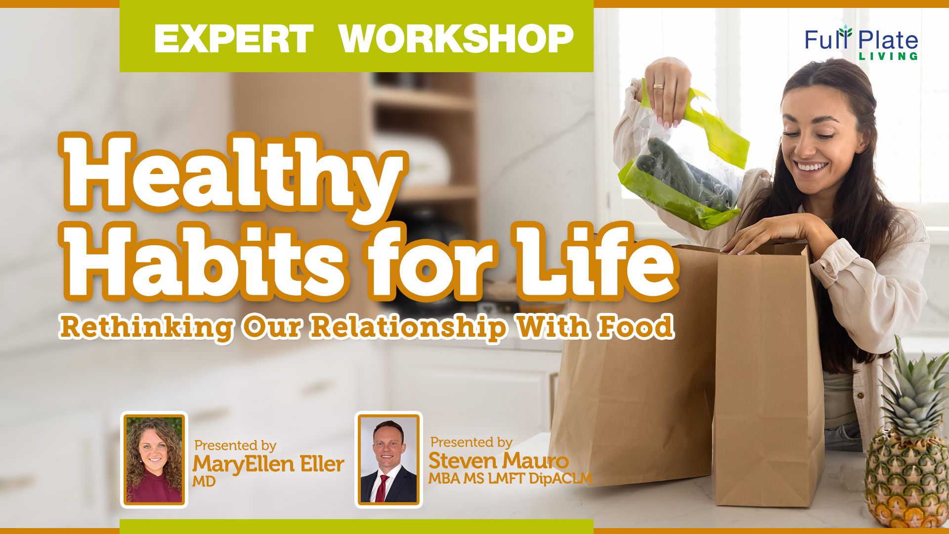 woman bagging groceries with Healthy Habits for Life as tittle