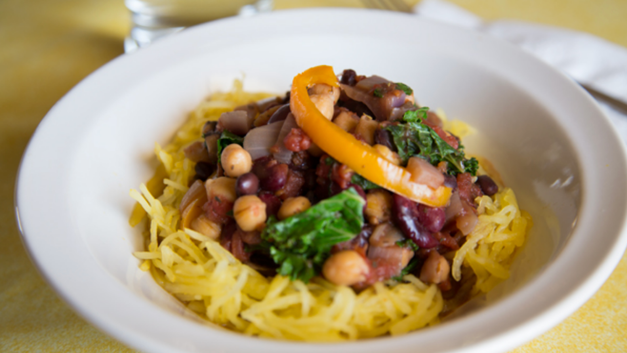 Chunky beans over spaghetti squash