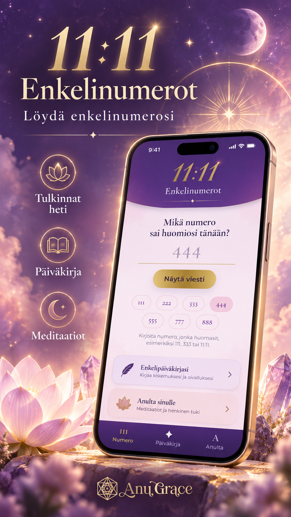 11:11 Enkelinumerot -sovellus puhelimessa