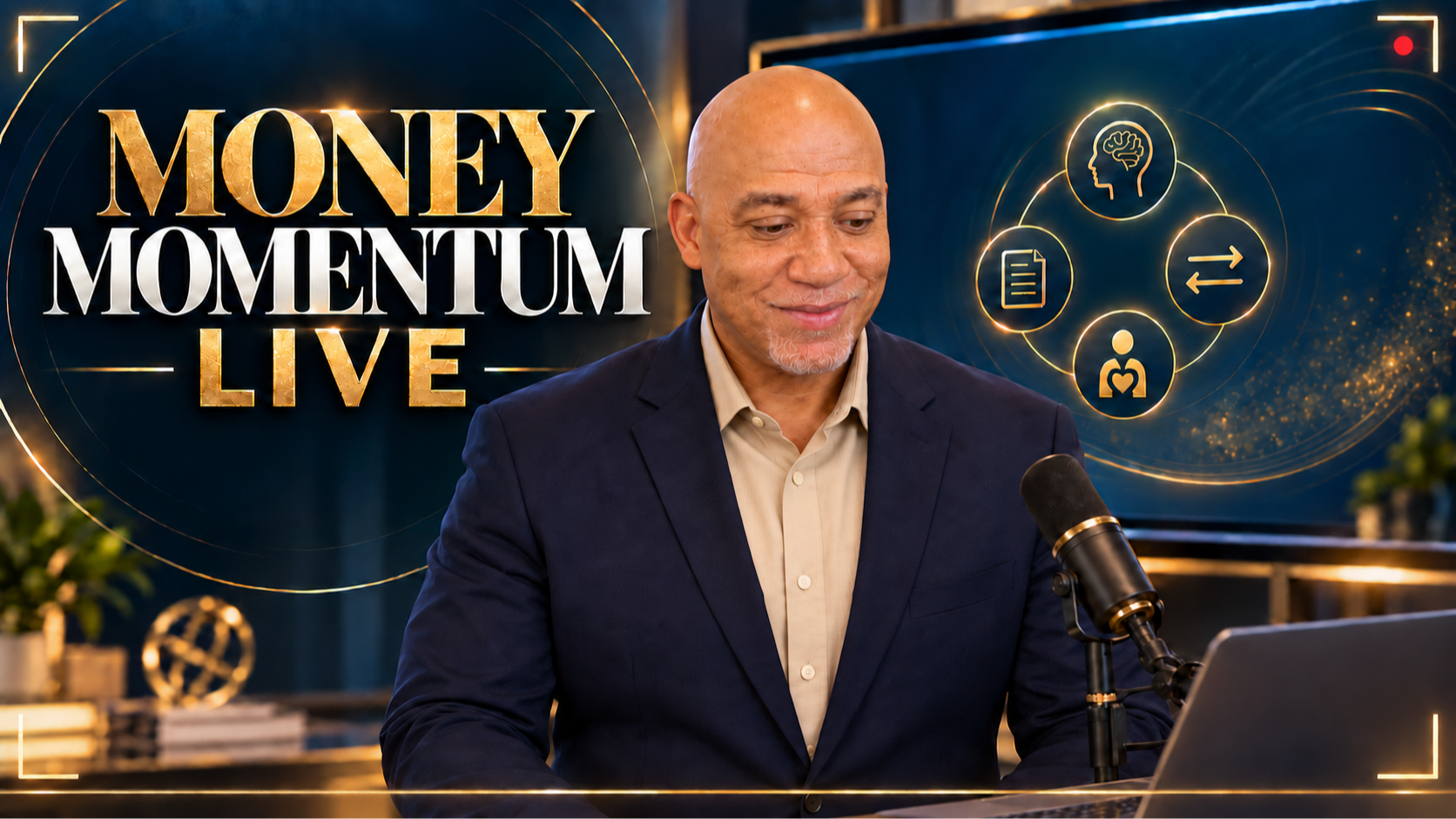Coach Devin welcoming guests into his office for Money Momentum Live